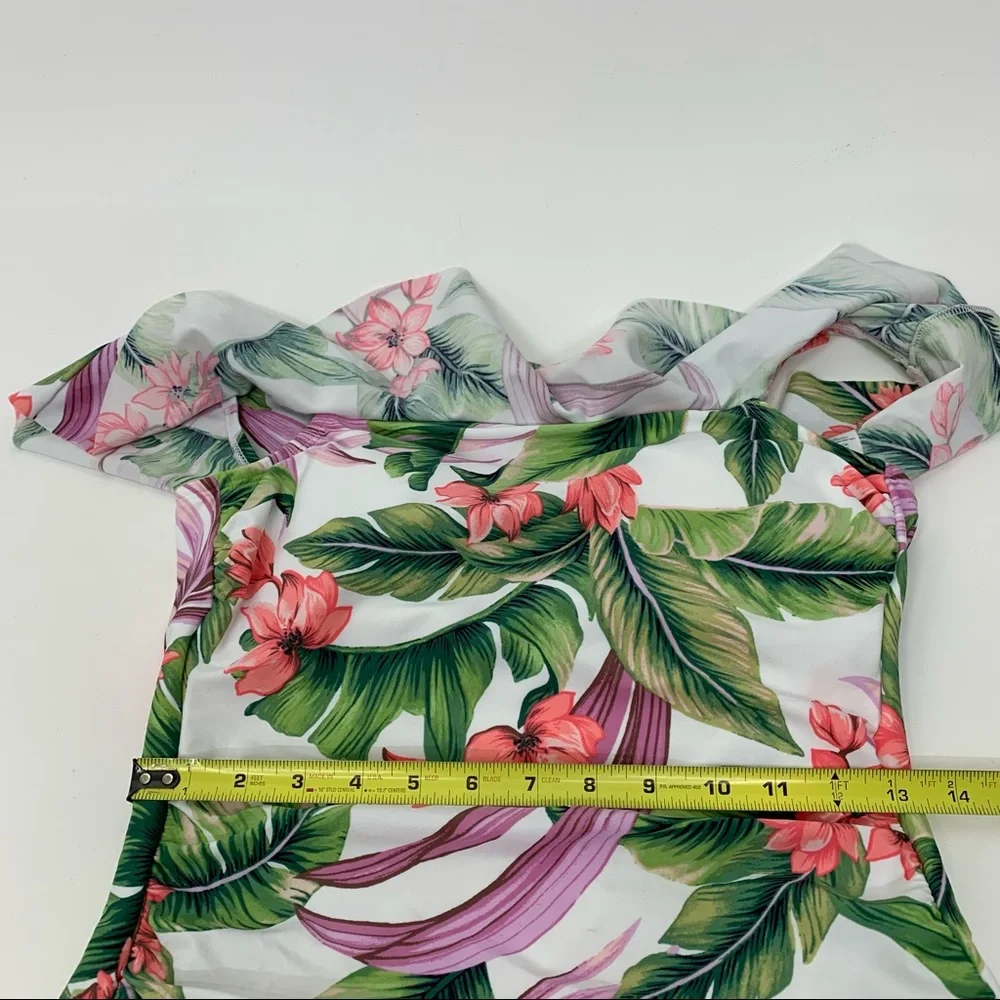 Kona Sol Ruffle Off The Shoulder Tropical High Coverage One Piece Swimsuit